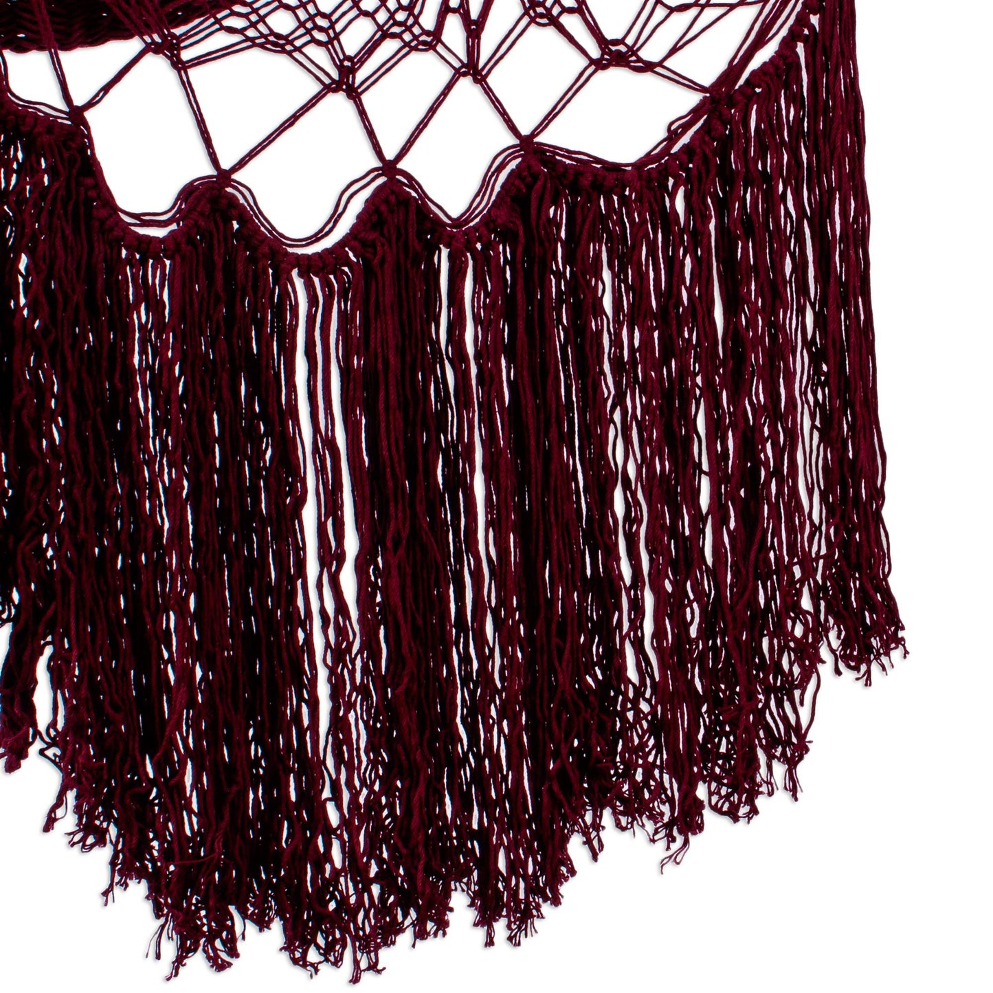 Sea Breezes in Bordeaux Burgundy Fringed Cotton Rope Mayan Hammock Swing from Mexico