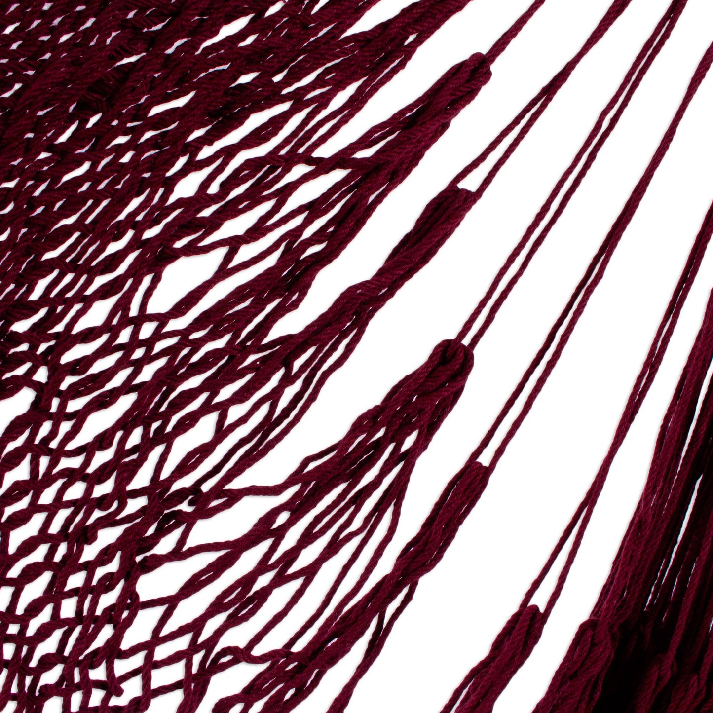 Sea Breezes in Bordeaux Burgundy Fringed Cotton Rope Mayan Hammock Swing from Mexico