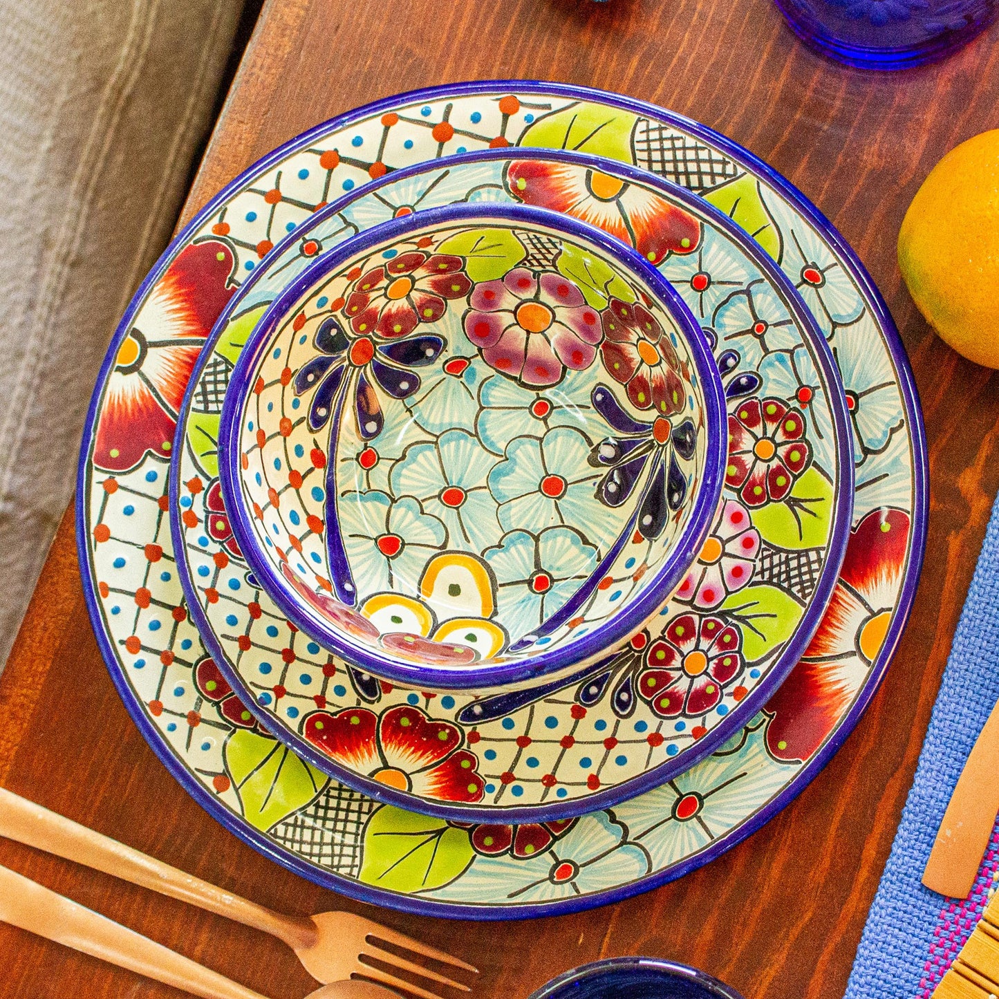 Colors of Mexico Talavera-Style Dinner Plates from Mexico (Pair)