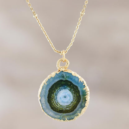 Mystic Power Gold-Plated Green Solar Quartz Pendant Necklace