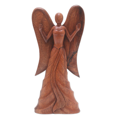 Angel in Heaven Hand Carved Suar Wood Angel Statuette