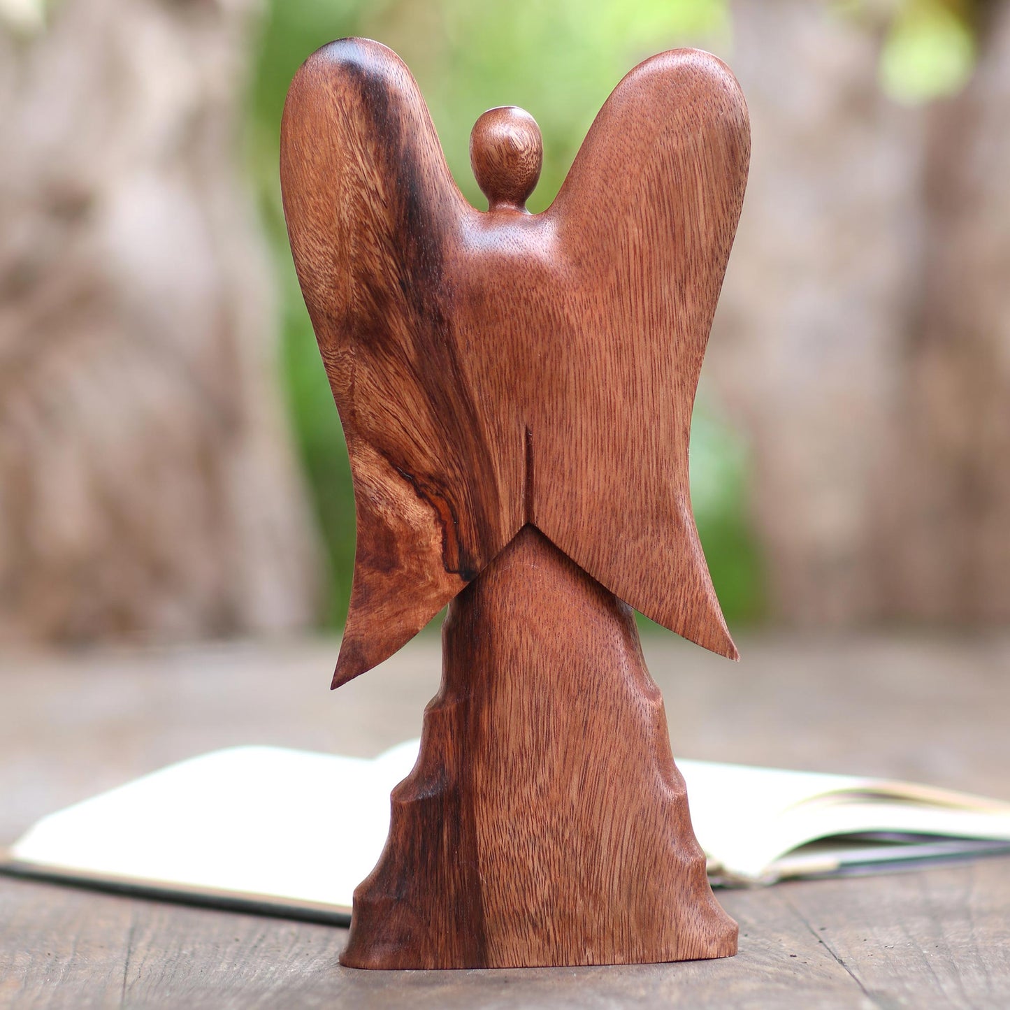 Angel in Heaven Hand Carved Suar Wood Angel Statuette