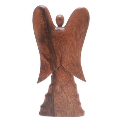 Angel in Heaven Hand Carved Suar Wood Angel Statuette