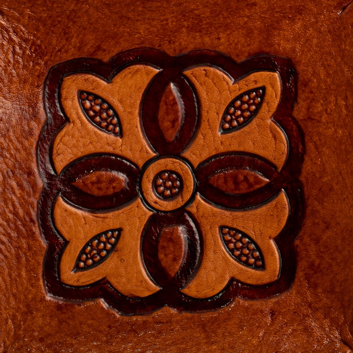 Colonial Florals Brown Hand Tooled Leather Catchall Plate from Peru