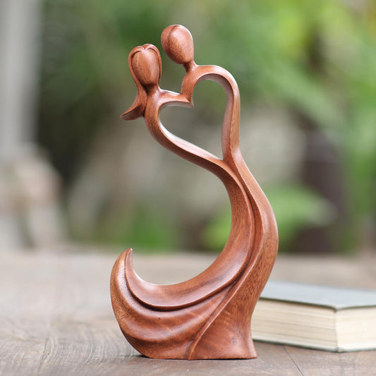 Sway with Me Hand Made Heart-Themed Suar Wood Sculpture