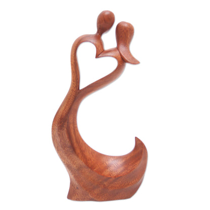 Sway with Me Hand Made Heart-Themed Suar Wood Sculpture