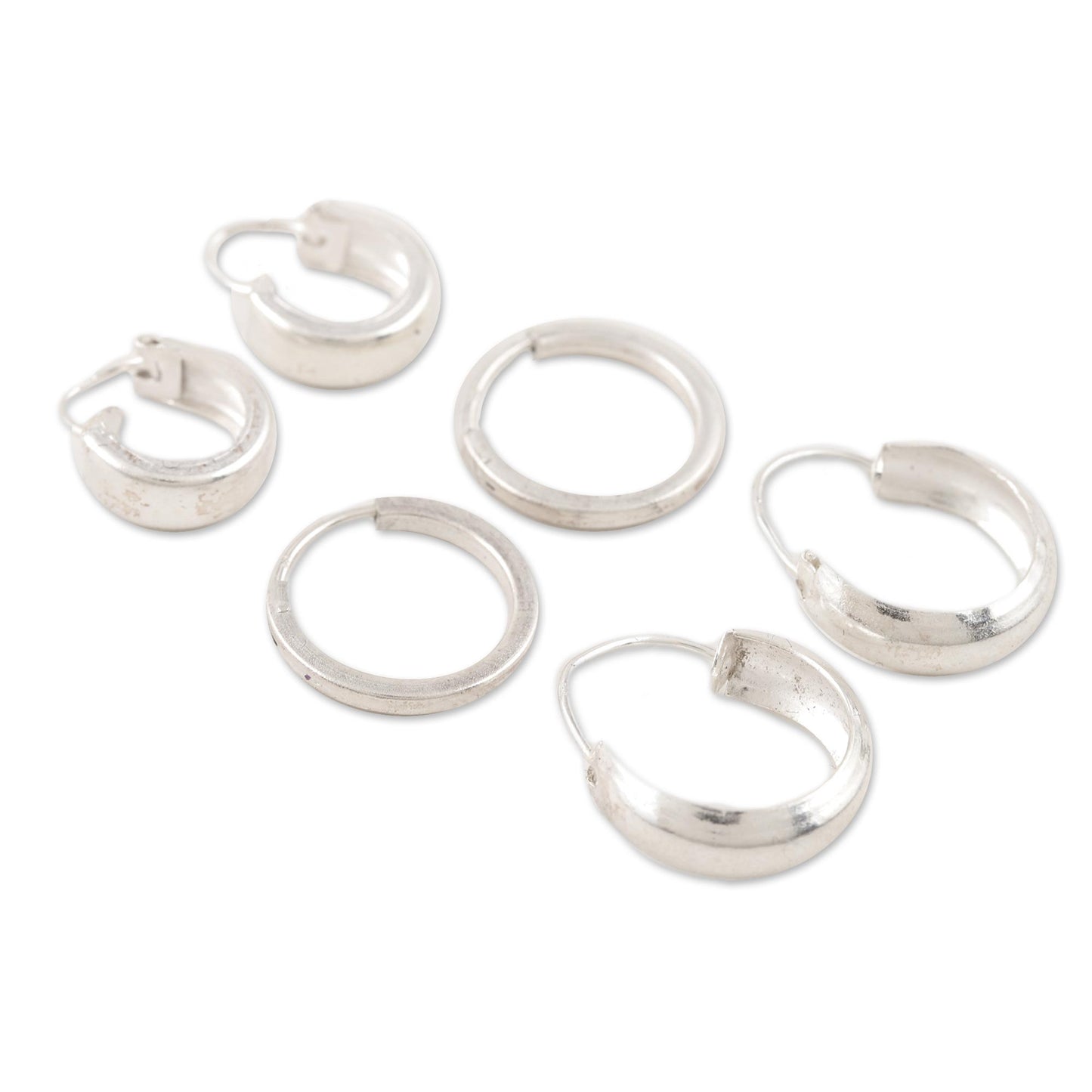 Lustrous Loops Artisan Crafted Sterling Silver Hoop Earrings (Set of 3)