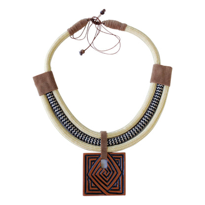 Tribal Labyrinth Hand Crafted Ceramic Artisan Necklace