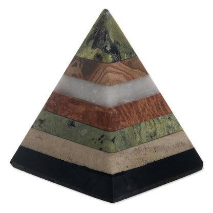 Spirit Pyramid Layered Gemstone Pyramid Sculpture from Peru