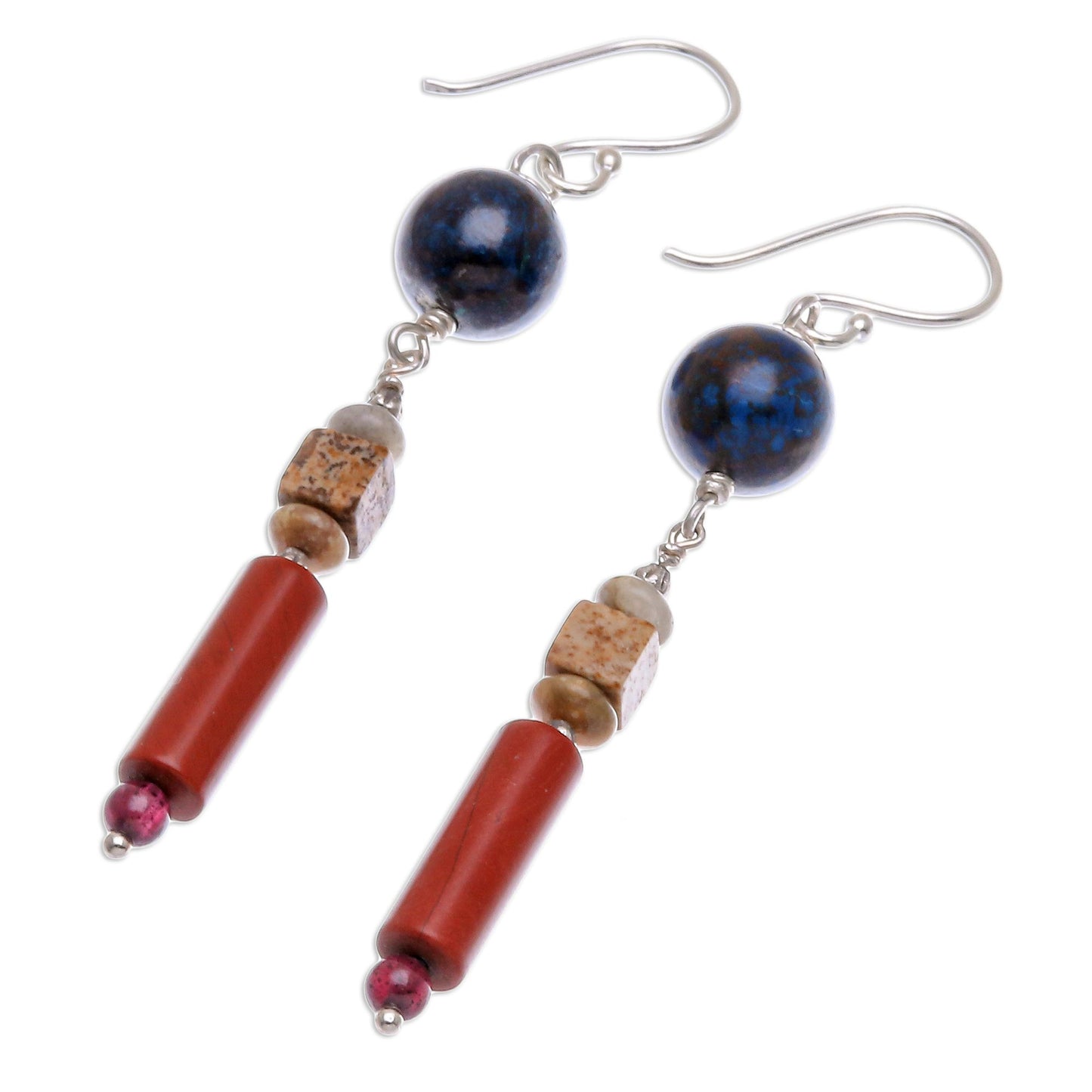 Summer Relax Hand Crafted Jasper and Garnet Dangle Earrings