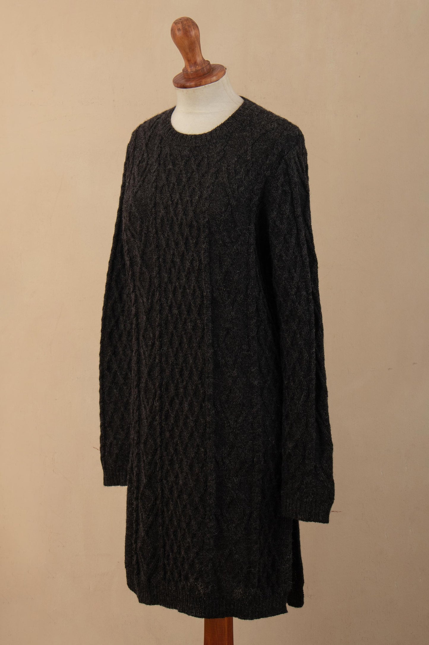 Long Lines in Charcoal Alpaca Tunic Sweater Dress