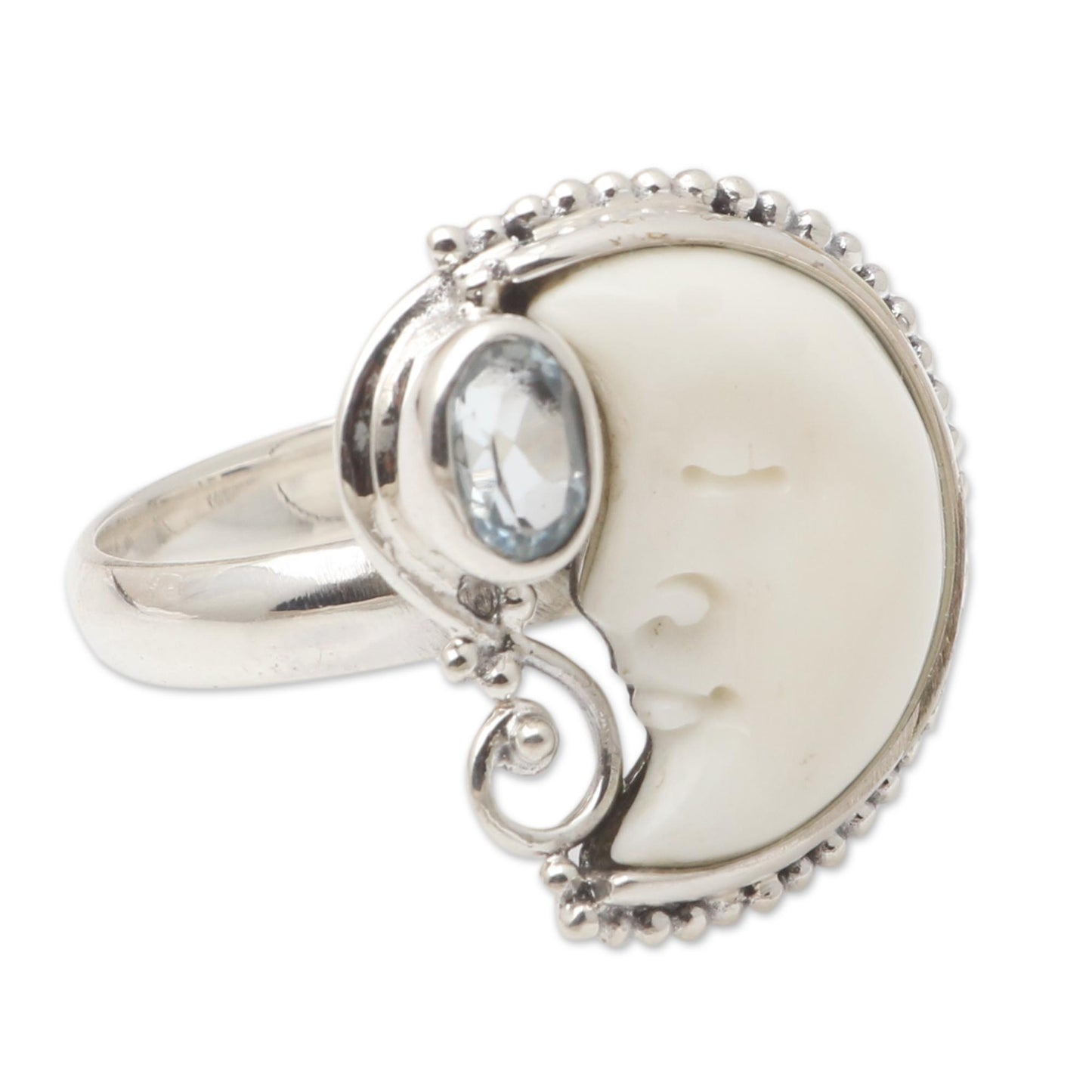 Sleeping Moon Blue Topaz and Sterling Silver Crescent Moon Ring