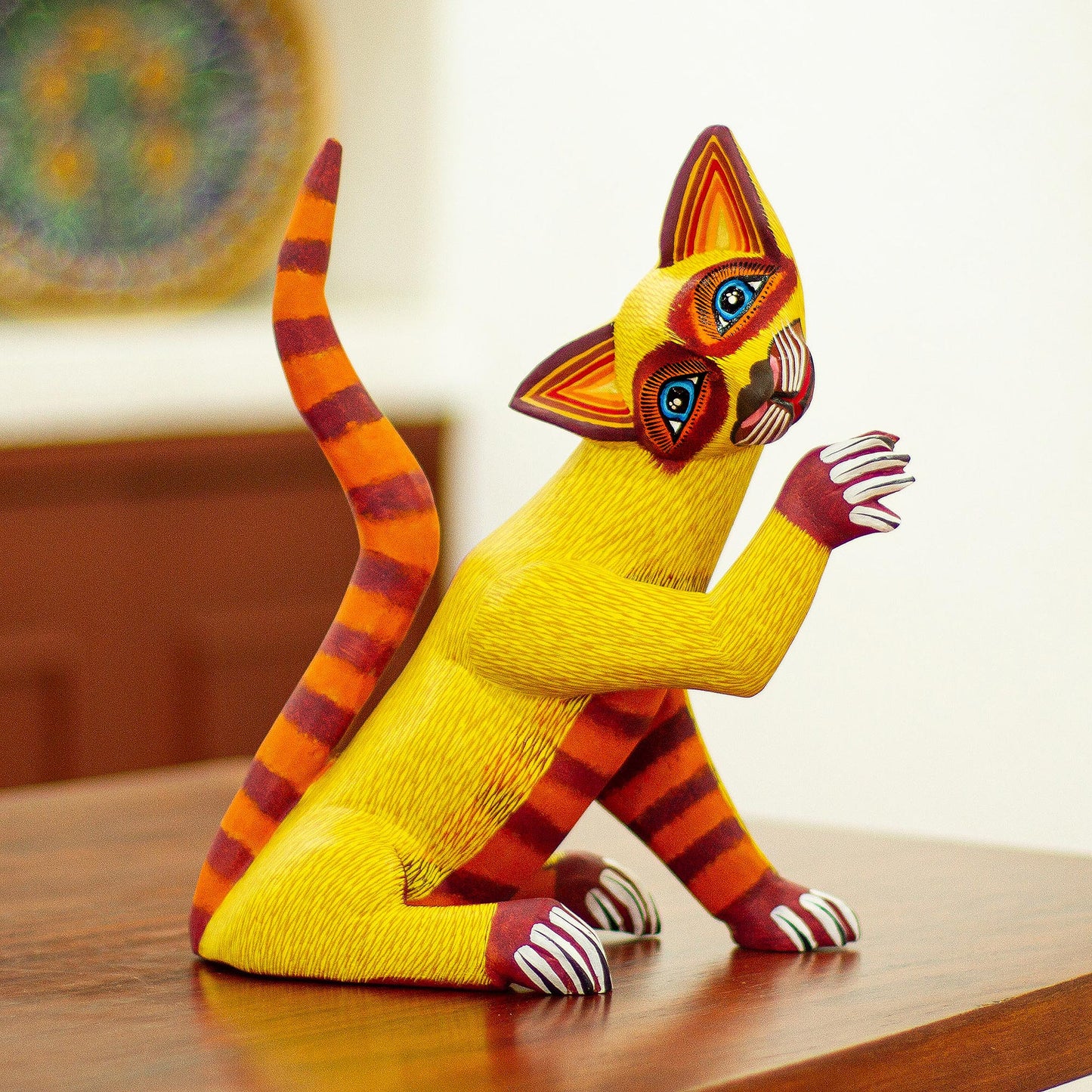 Sly Siamese Hand-Painted Cat Alebrije