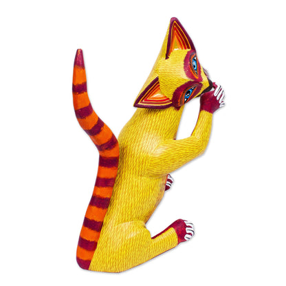 Sly Siamese Hand-Painted Cat Alebrije