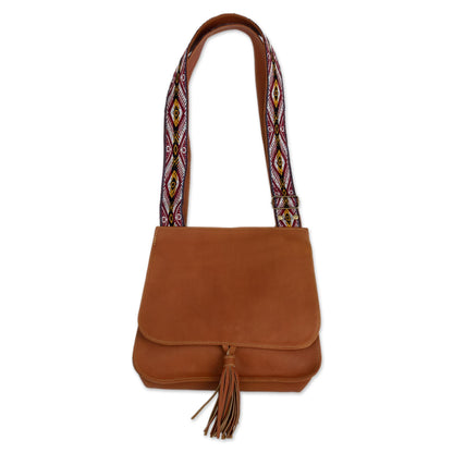 Cusco Eye Leather Messenger Bag with Wool Accent
