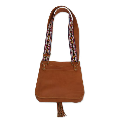 Cusco Eye Leather Messenger Bag with Wool Accent