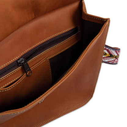 Cusco Eye Leather Messenger Bag with Wool Accent