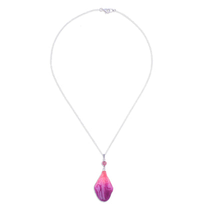 Bloom Basket in Fuchsia Resin-Coated Orchid Petal Pendant Necklace