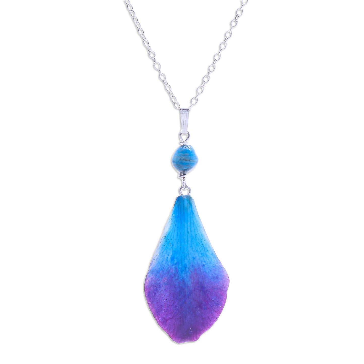 Bloom Basket in Blue Blue and Purple Orchid Petal Pendant Necklace