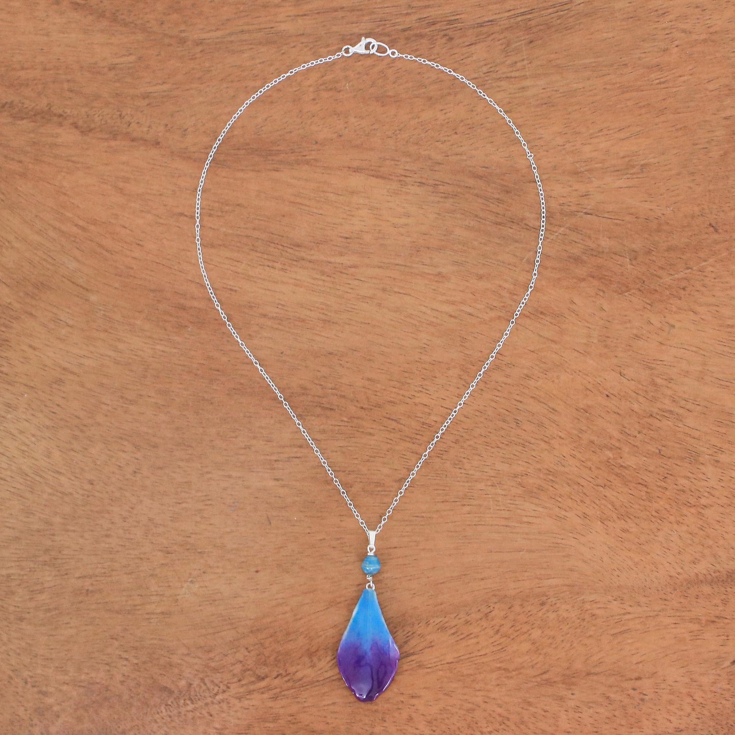 Bloom Basket in Blue Blue and Purple Orchid Petal Pendant Necklace