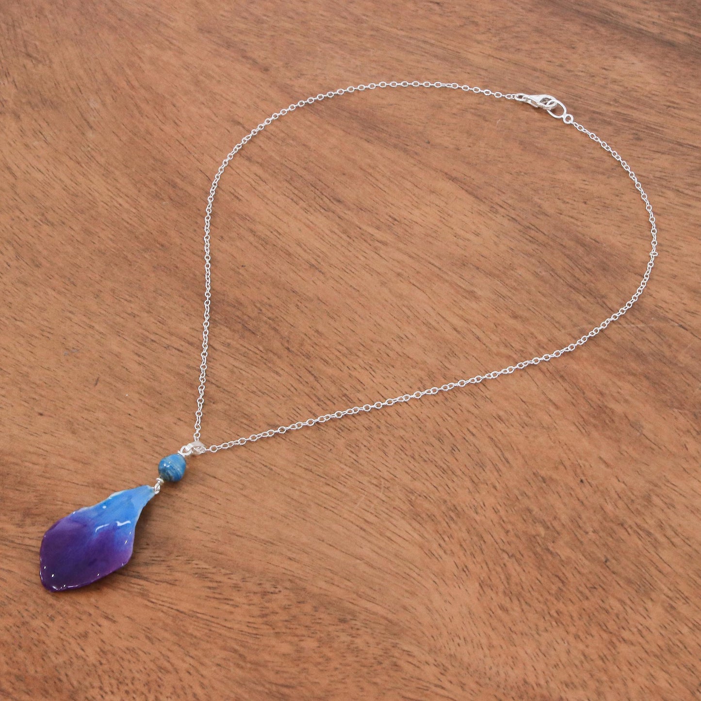 Bloom Basket in Blue Blue and Purple Orchid Petal Pendant Necklace