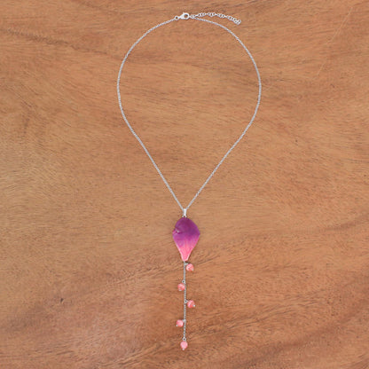 Bloom Balloon in Fuchsia Sterling Silver and Orchid Petal Pendant Necklace