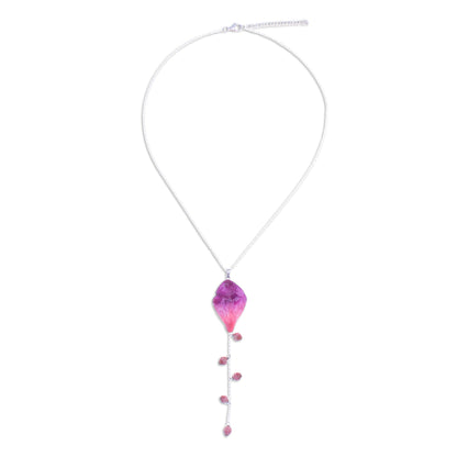 Bloom Balloon in Fuchsia Sterling Silver and Orchid Petal Pendant Necklace