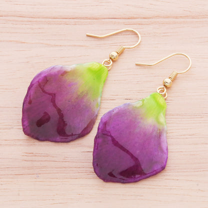 Summer Treat in Berry Gold-Plated Orchid Petal Dangle Earrings