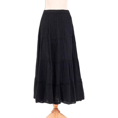 Simple Vow in Black Black Cotton Gauze Skirt from Thailand