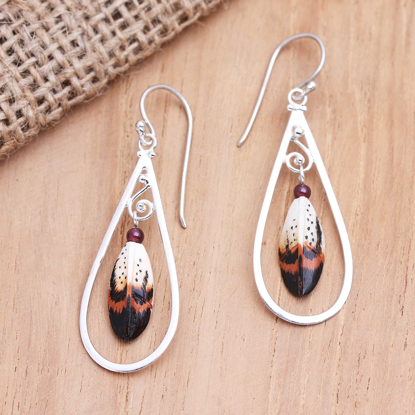 Feather in Your Cap Sterling Silver and Garnet Dangle Earrings