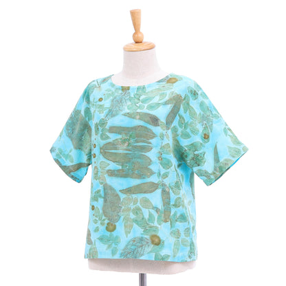 Turquoise Memory Thai Ouke-Printed Cotton Blouse