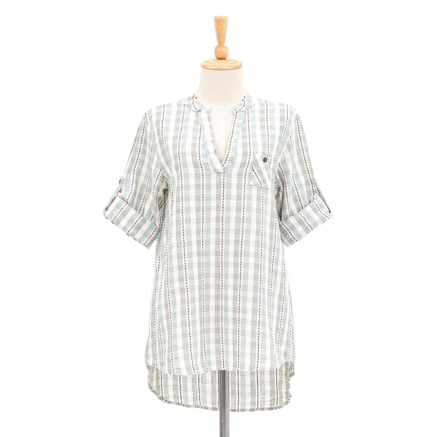 Mae Ping Breeze Green Striped Cotton Blouse