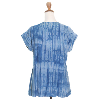 Asymmetric Ocean Asymmetric Tie-Dye Cotton Blouse