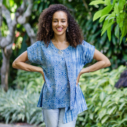 Asymmetric Ocean Asymmetric Tie-Dye Cotton Blouse