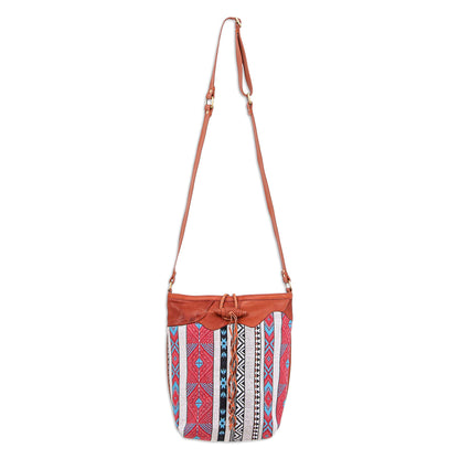 Joyful Journey in Red Patchwork Cotton Blend Sling Bag from Thailand