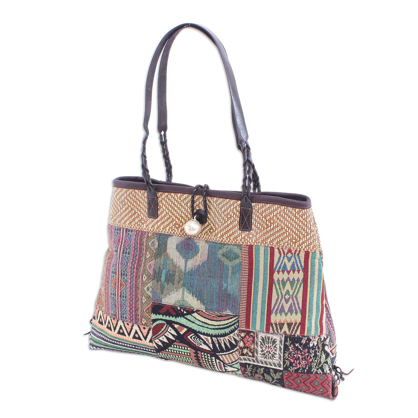 Shopping Day in Green Cotton Blend and Leather Accented Shoulder Bag
