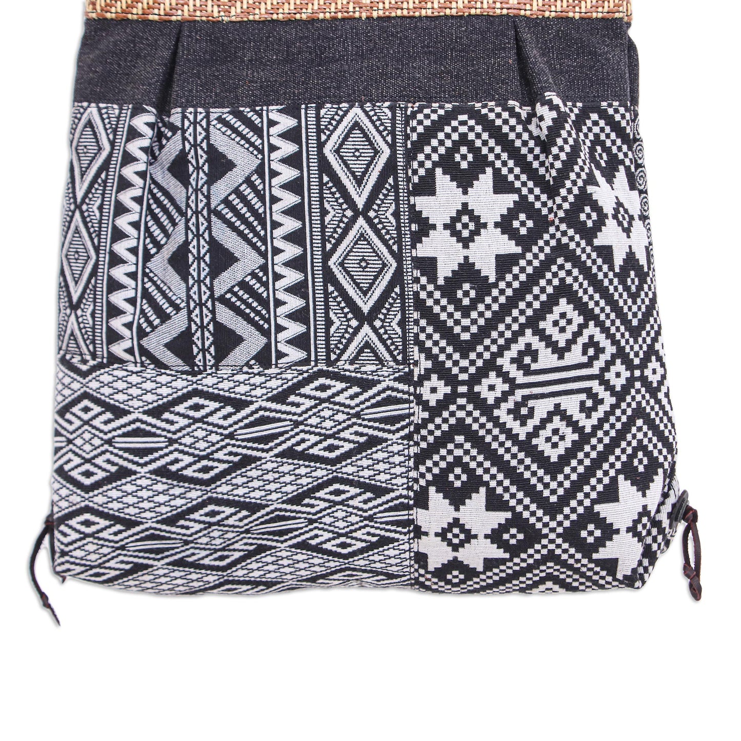 Intermission in Black Thai Black and White Cotton Blend Sling Bag