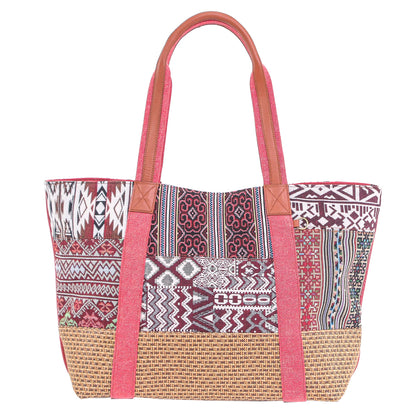 Happy Journey in Red Woven Cotton and Leather Shoulder Bag
