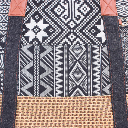 Happy Journey in Black Black and White Cotton Blend Shoulder Bag