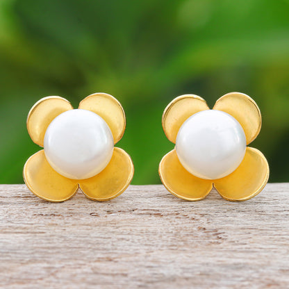 Eternal Blossom in Gold Thai Gold-Plated Cultured Pearl Button Earrings