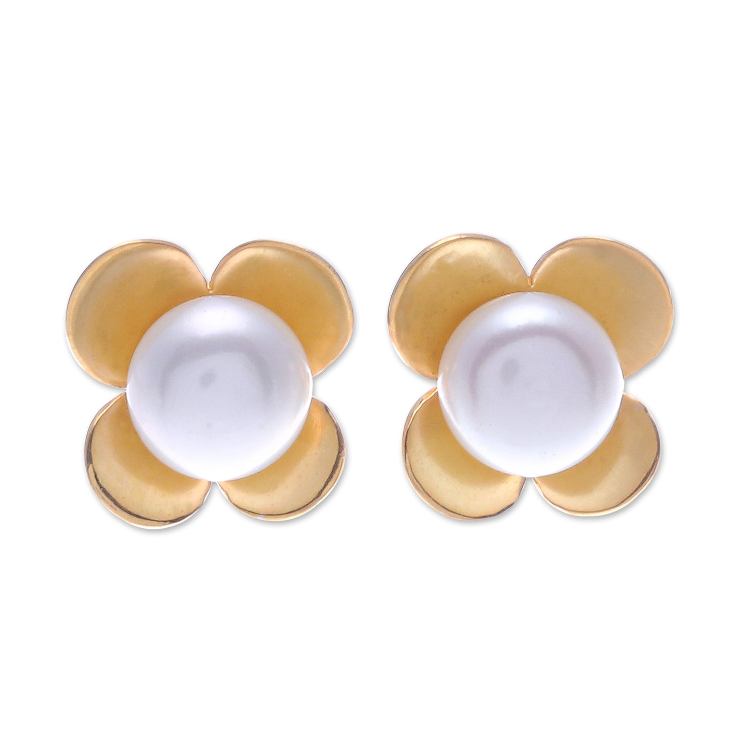 Eternal Blossom in Gold Thai Gold-Plated Cultured Pearl Button Earrings