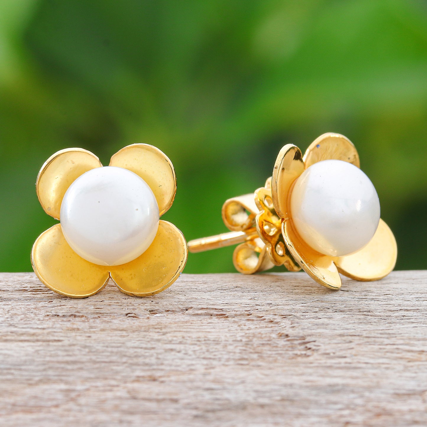 Eternal Blossom in Gold Thai Gold-Plated Cultured Pearl Button Earrings