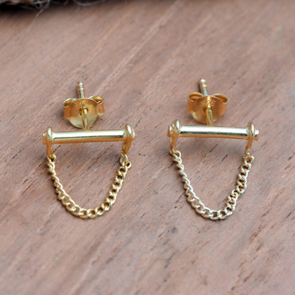 Chain Letter Gold-Plated Sterling Silver Stud Earrings