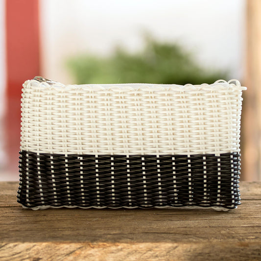 White on Black Bicolor Recycled Central American Plastic Cosmetic Bag