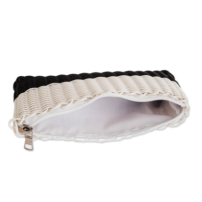 White on Black Bicolor Recycled Central American Plastic Cosmetic Bag