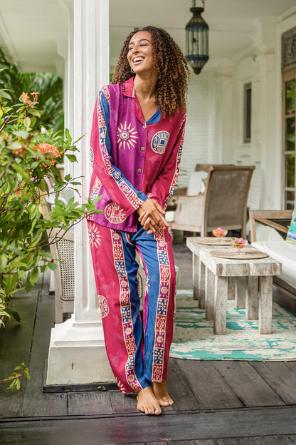 Mandala Dreams Hand-Stamped Pajama Set with Mandala Motif