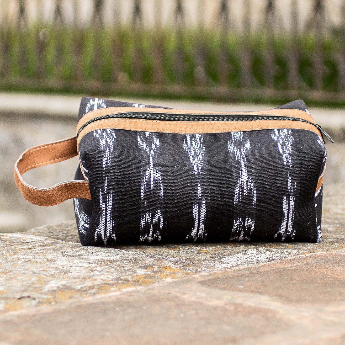 Black Jaspe Legacy Black Cotton Jaspe Patterned Cosmetic Bag with Zipper