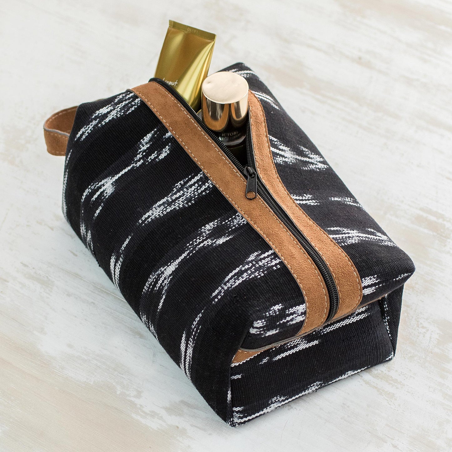 Black Jaspe Legacy Black Cotton Jaspe Patterned Cosmetic Bag with Zipper