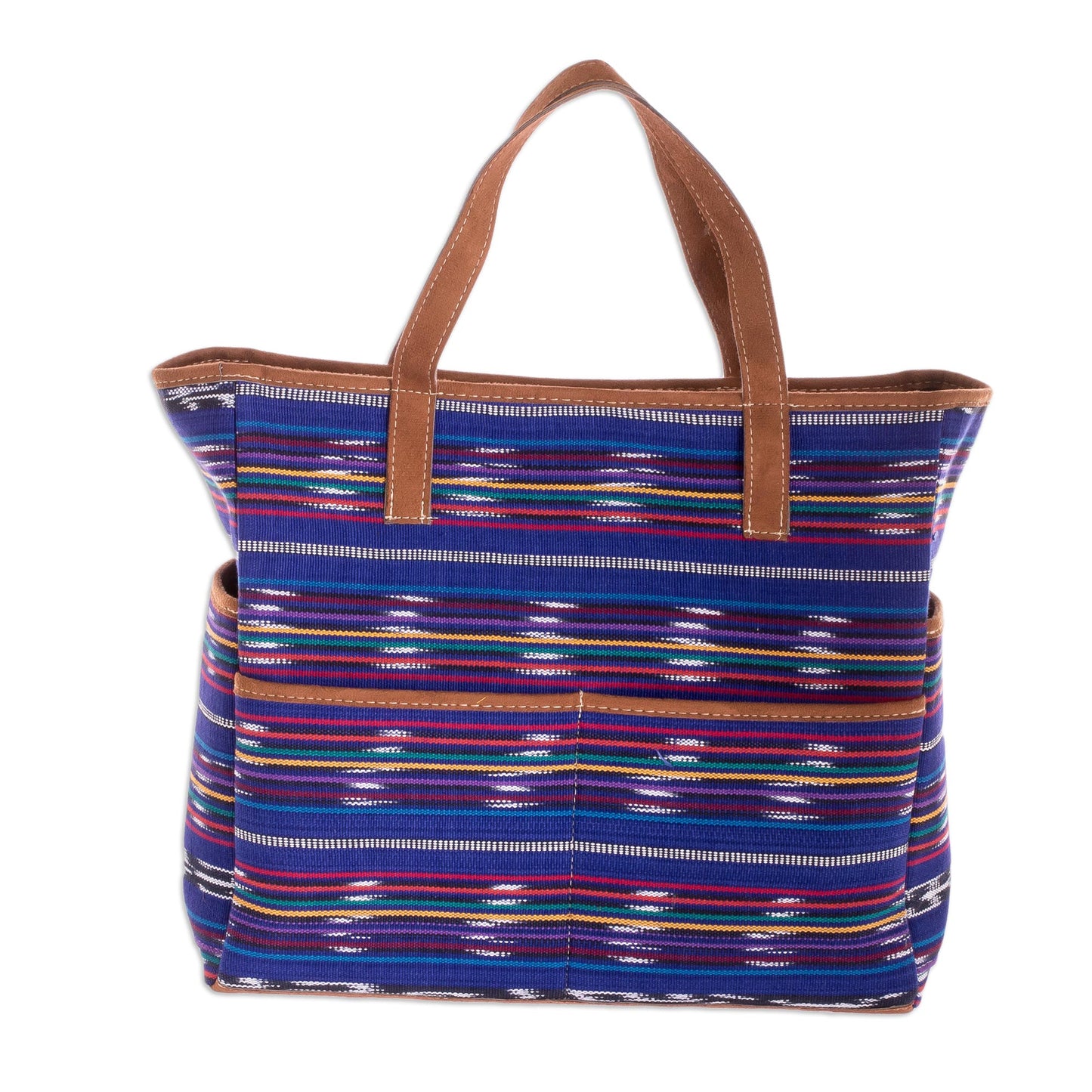 Champerico Bound Hand Woven Blue Multicolor Cotton Tote Purse from Guatemala