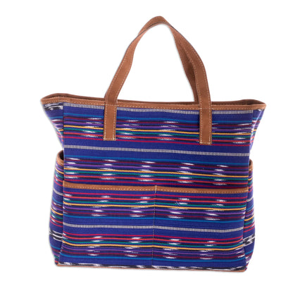 Champerico Bound Hand Woven Blue Multicolor Cotton Tote Purse from Guatemala